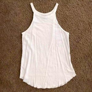 White Linen High Neck Tank